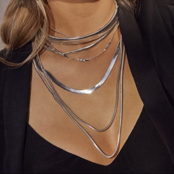 Luv Aj Silver Cascading Snake Chain Necklace - Picture 3 of 6